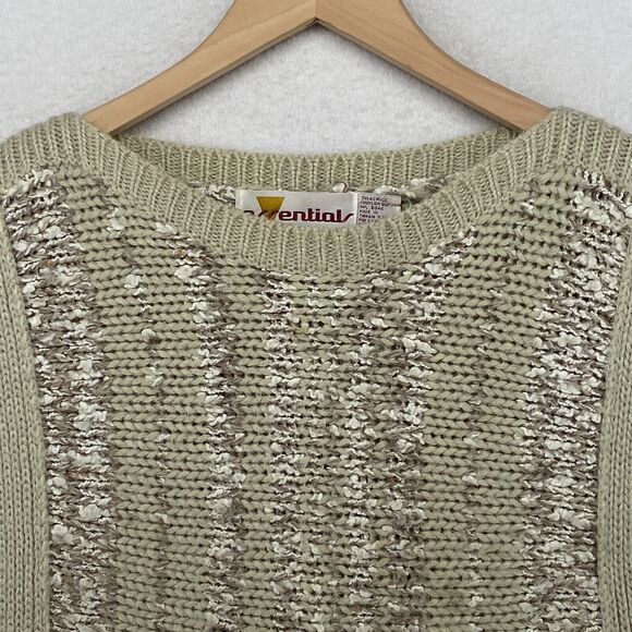 ESSENTIALS Sweater Womens L Chunky Slub Vest Boat Neck Pullover Beige Vintage 80 - Picture 4 of 14